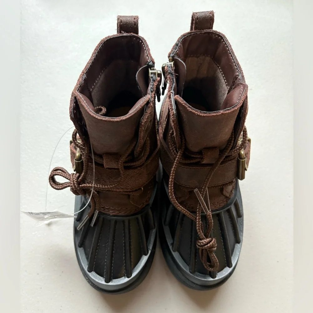 Polo by Ralph Lauren Boys Oslo High Weatherproof Brown Leather-Suede Boots NWT